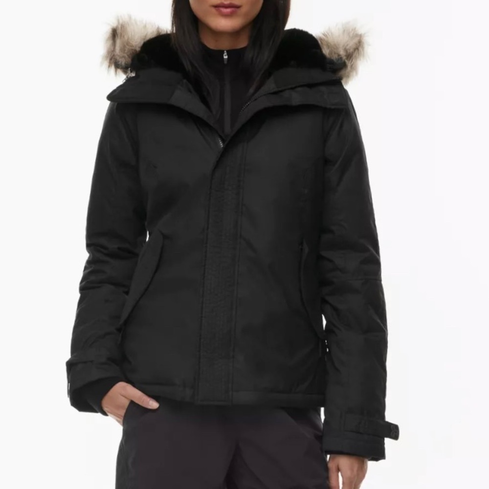 Aritzia Black Hooded Jacket with Fur Trim